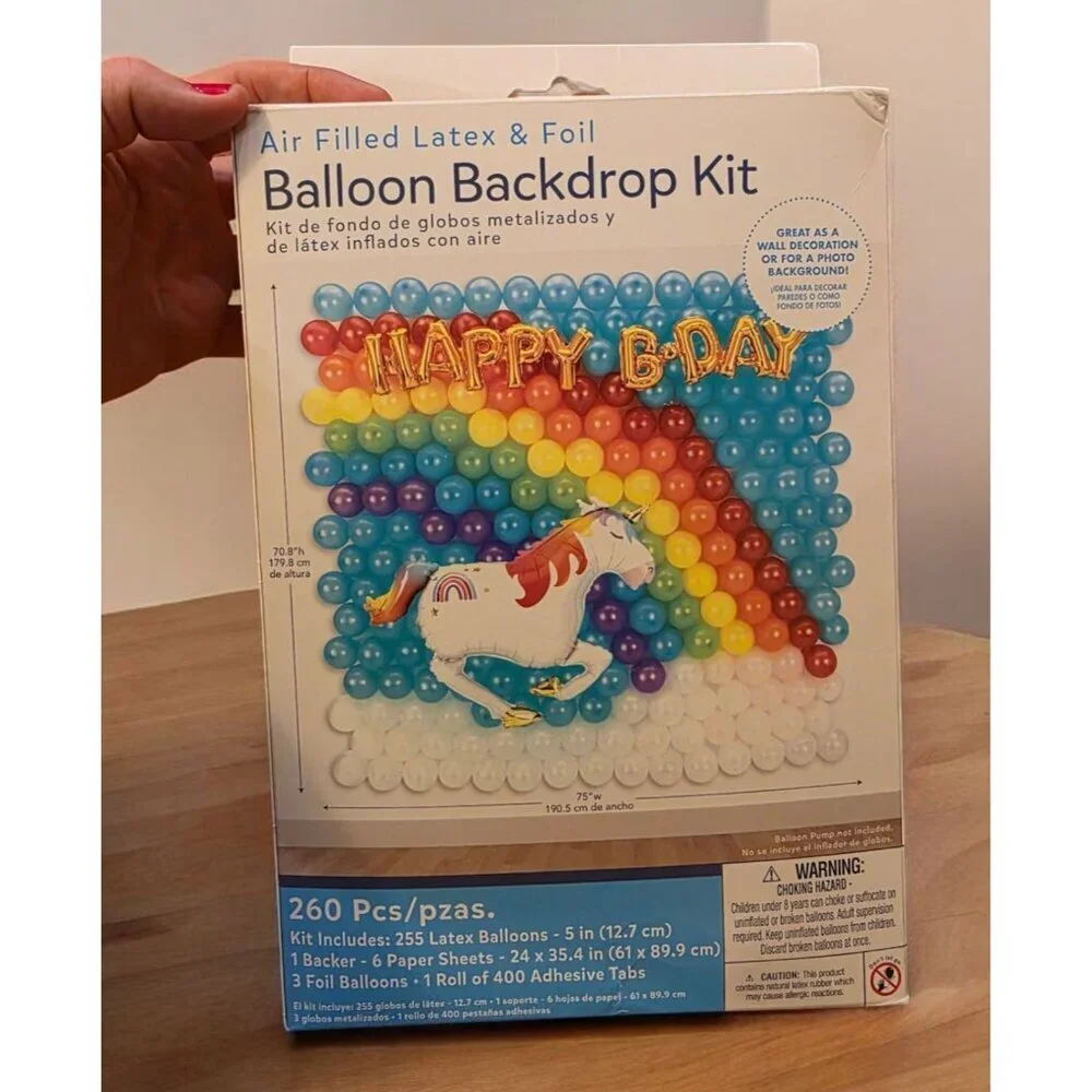 Amscan Balloon Backdrop Kit 260‎ pcs  Air Filled Latex & Foil Unicorn Birthday